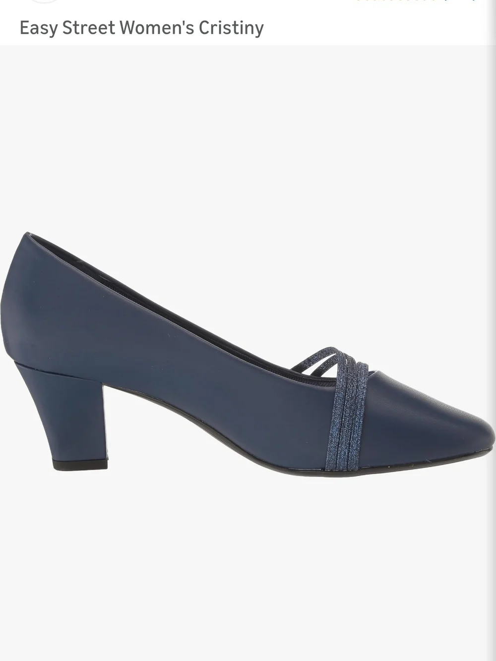 easy street Cristiny Navy Low Block Heel Pump with Glitter Straps